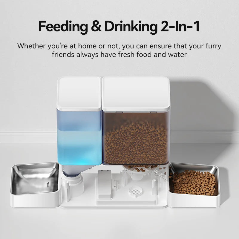ROJECO Automatic Pet Feeder Water Fountain 8.5L Button Version Dog Food Dispenser Water Refill 2 in 1 Drinking Feeding Supplies