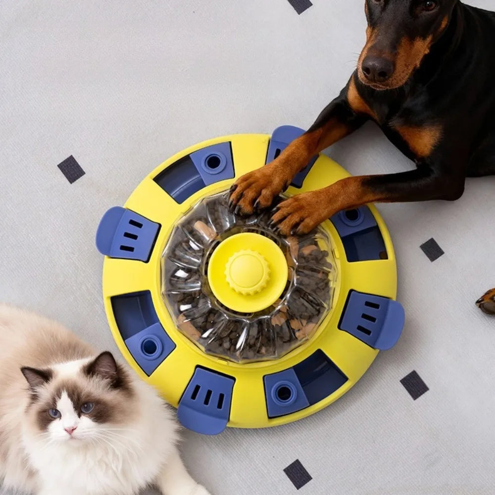 Rotating Wheel Pet Slow Feeder Puzzle Toy Leakage Food Dispenser Interactive Snuffle Training Game for Dog Cat Stress Relief