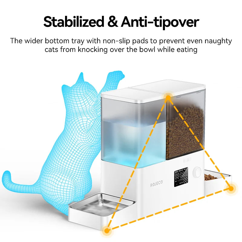 ROJECO Automatic Pet Feeder Water Fountain 8.5L Button Version Dog Food Dispenser Water Refill 2 in 1 Drinking Feeding Supplies