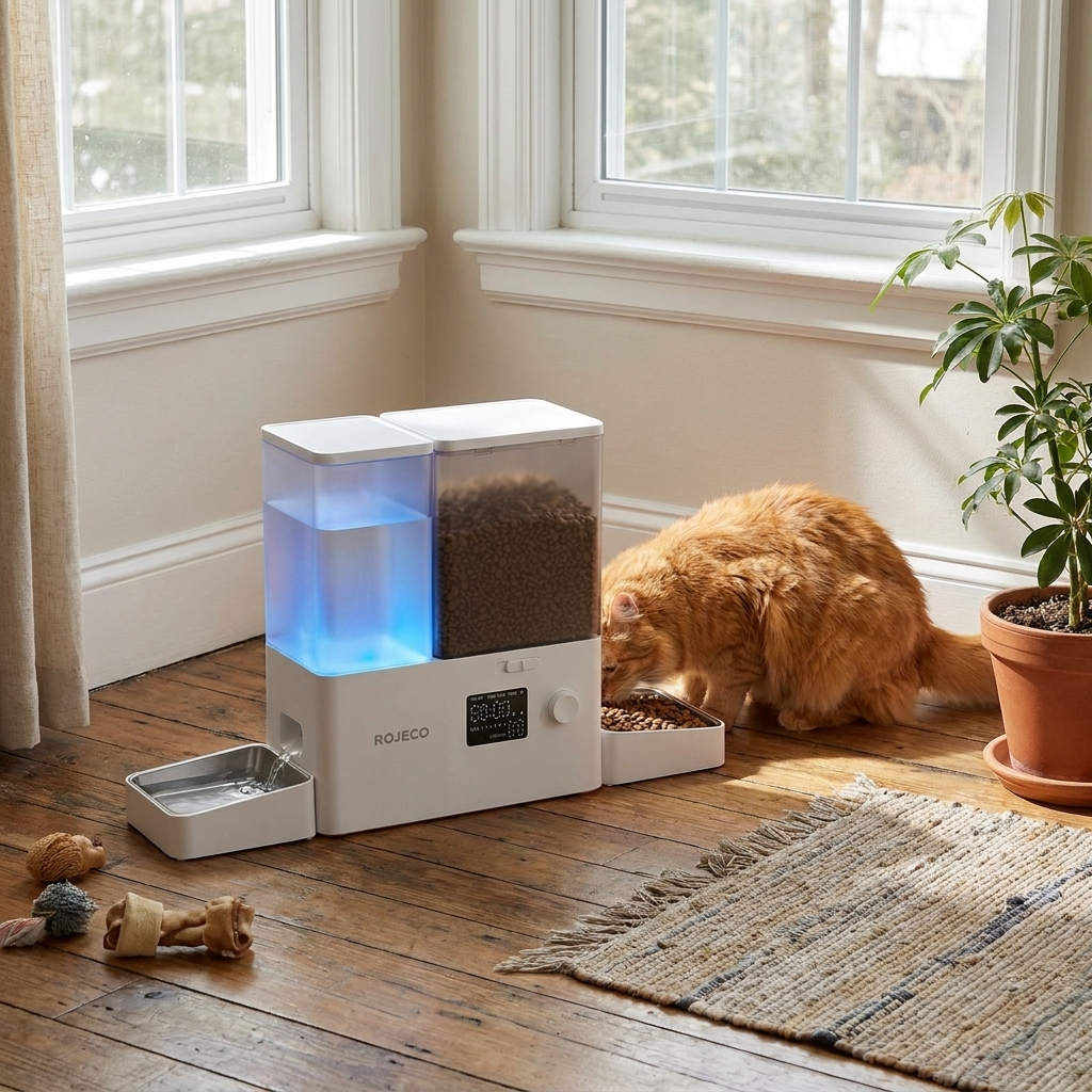 Pet feeder and fountain in use