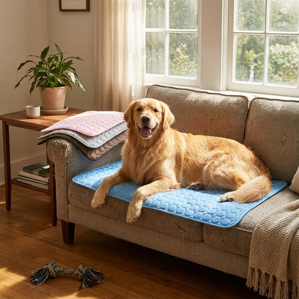 Pet cooling mat in use