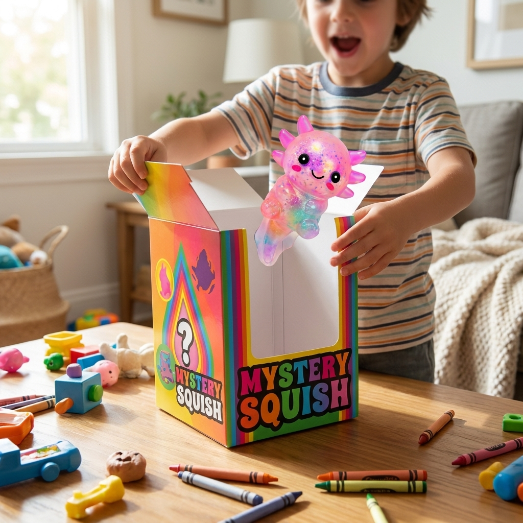 Mystery squishy box in use