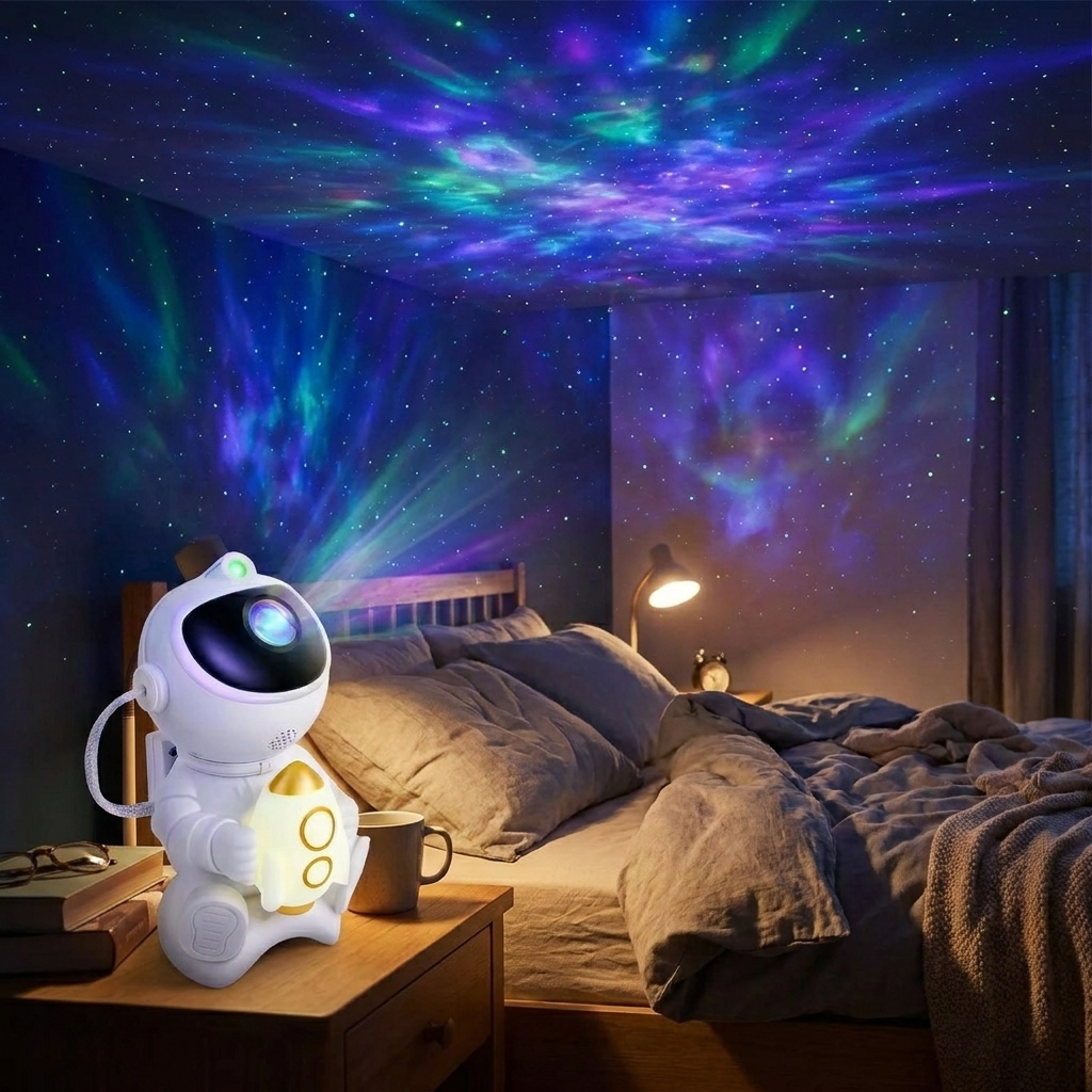 Astronaut galaxy projector in use