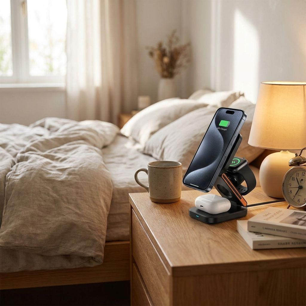 3-in-1 charging station in use