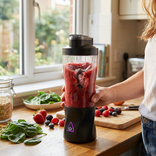 Portable blender in use
