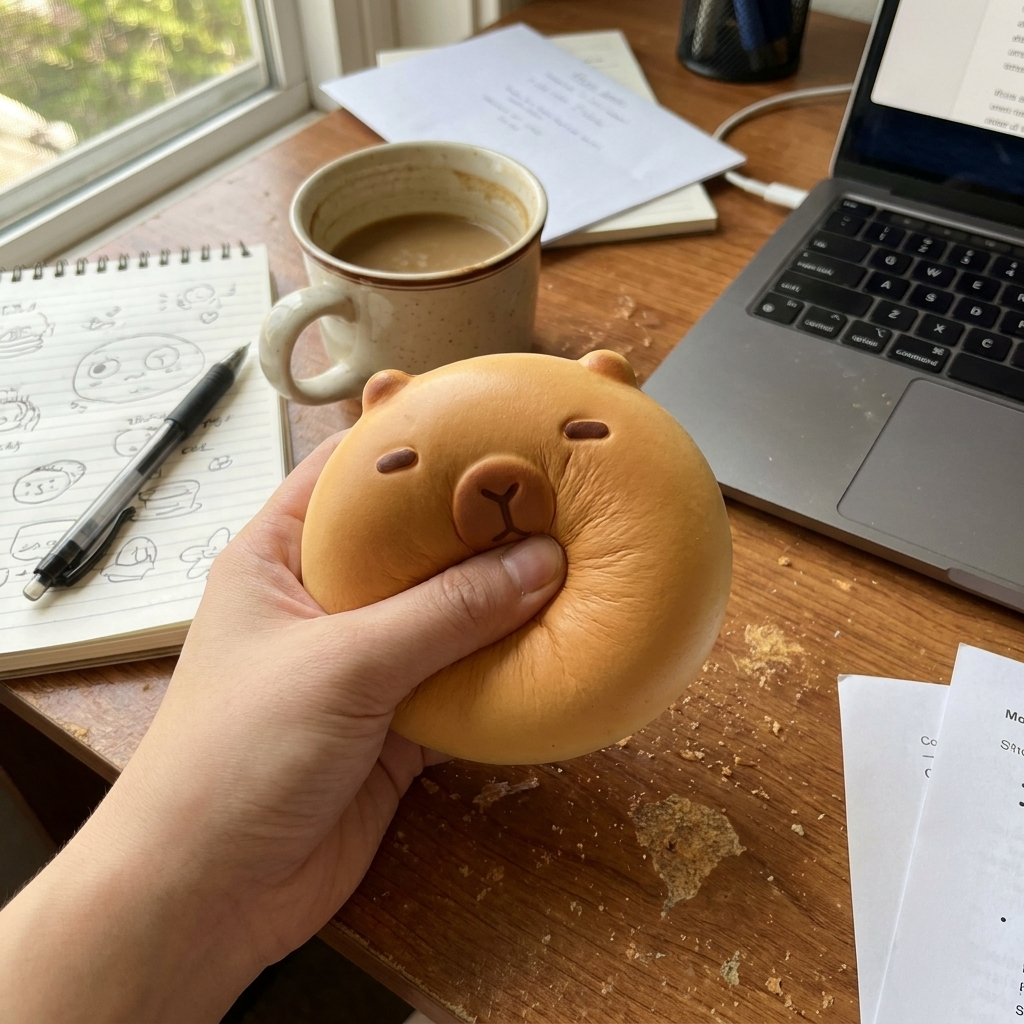 Capybara bakery squishy in use