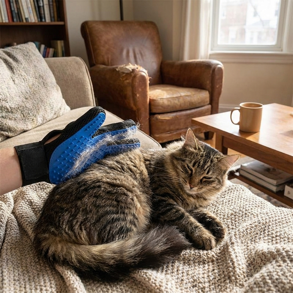 Silicone Pet Grooming Gloves in use
